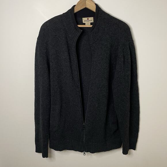 Woolrich Onyx Heather Gray 100% Wool Zip Up Sweater Grandpacore Men’s Size Large - Picture 10 of 16